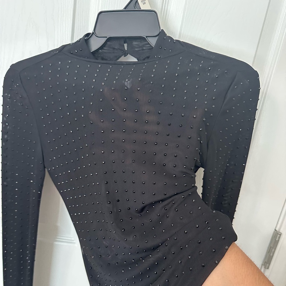 No Boundaries Mesh Studded Black Long Sleeve Bodysuit - Picture 9 of 13